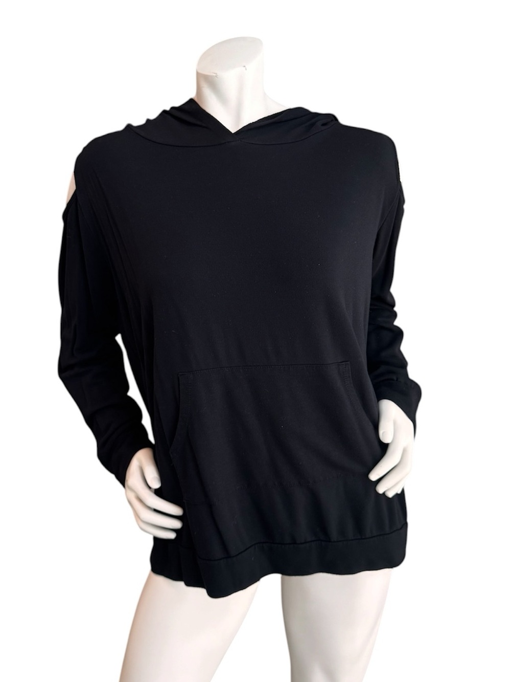 A.Gain - Black Women's Hooded Cold Shoulder Pullover Sweatshirt - Size 1X